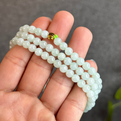 Light Green Jadeite Jade Triple Wrap Bracelet Size 6 mm