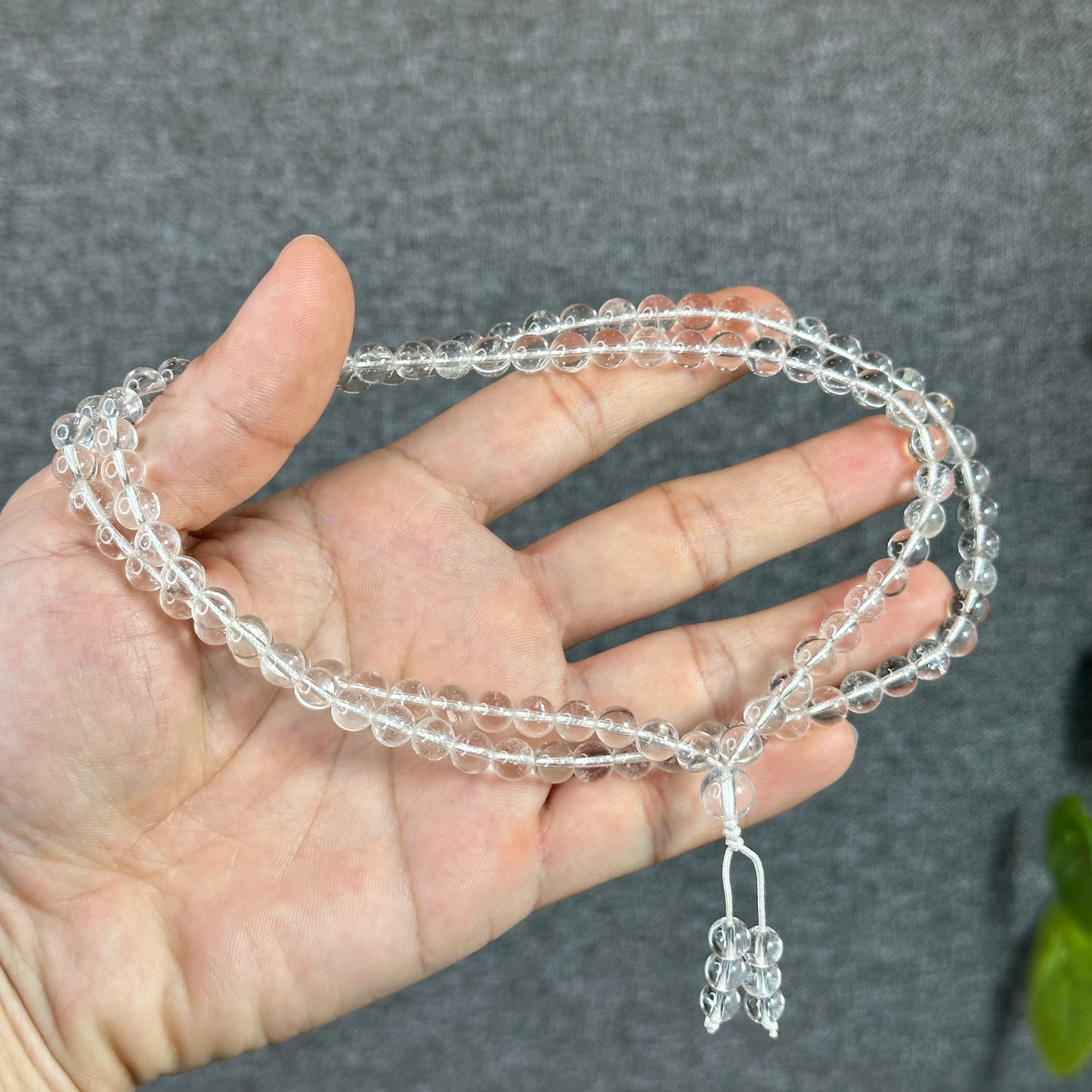 Clear Quartz VIP Translucent 108 Bead Triple Wrap Bracelet Size 6.5 mm