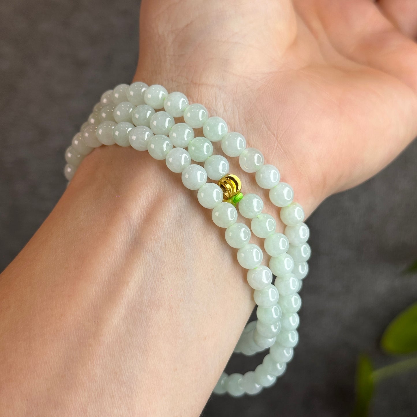 Light Green Jadeite Jade Triple Wrap Bracelet Size 6 mm