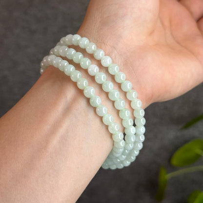 Light Green Jadeite Jade Triple Wrap Bracelet Size 6 mm