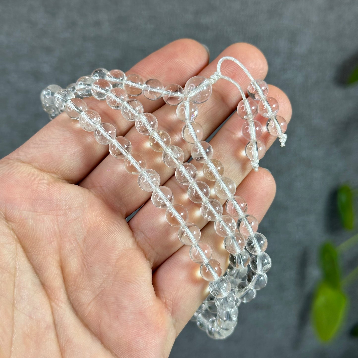 Clear Quartz VIP Translucent 108 Bead Triple Wrap Bracelet Size 6.5 mm