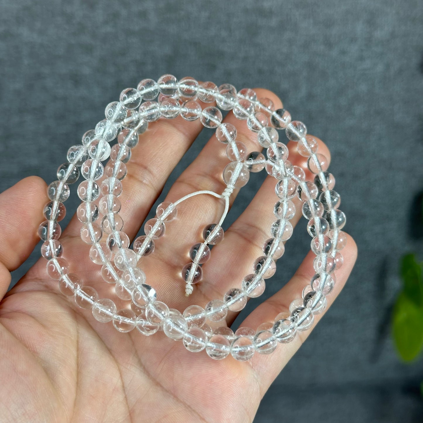 Clear Quartz VIP Translucent 108 Bead Triple Wrap Bracelet Size 6.5 mm