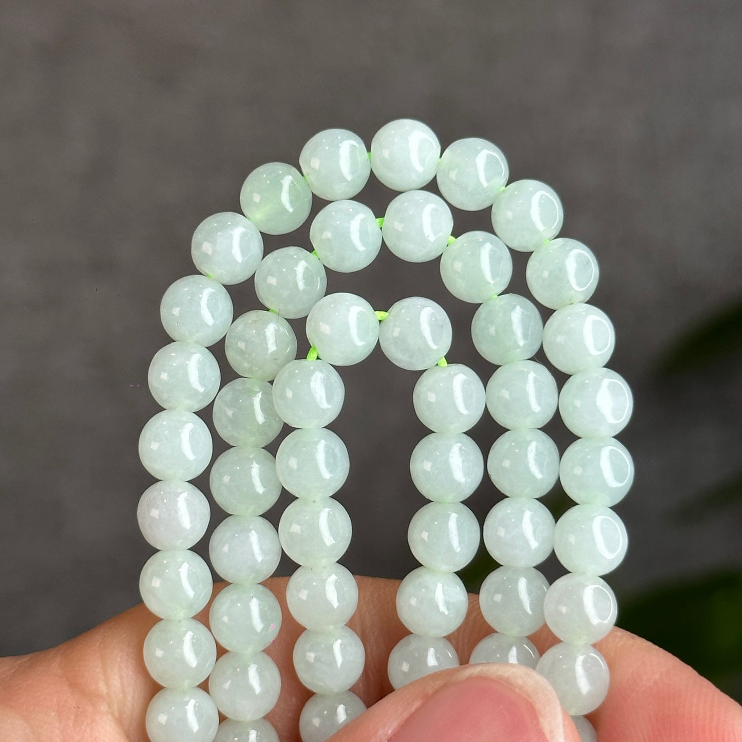 Light Green Jadeite Jade Triple Wrap Bracelet Size 6 mm