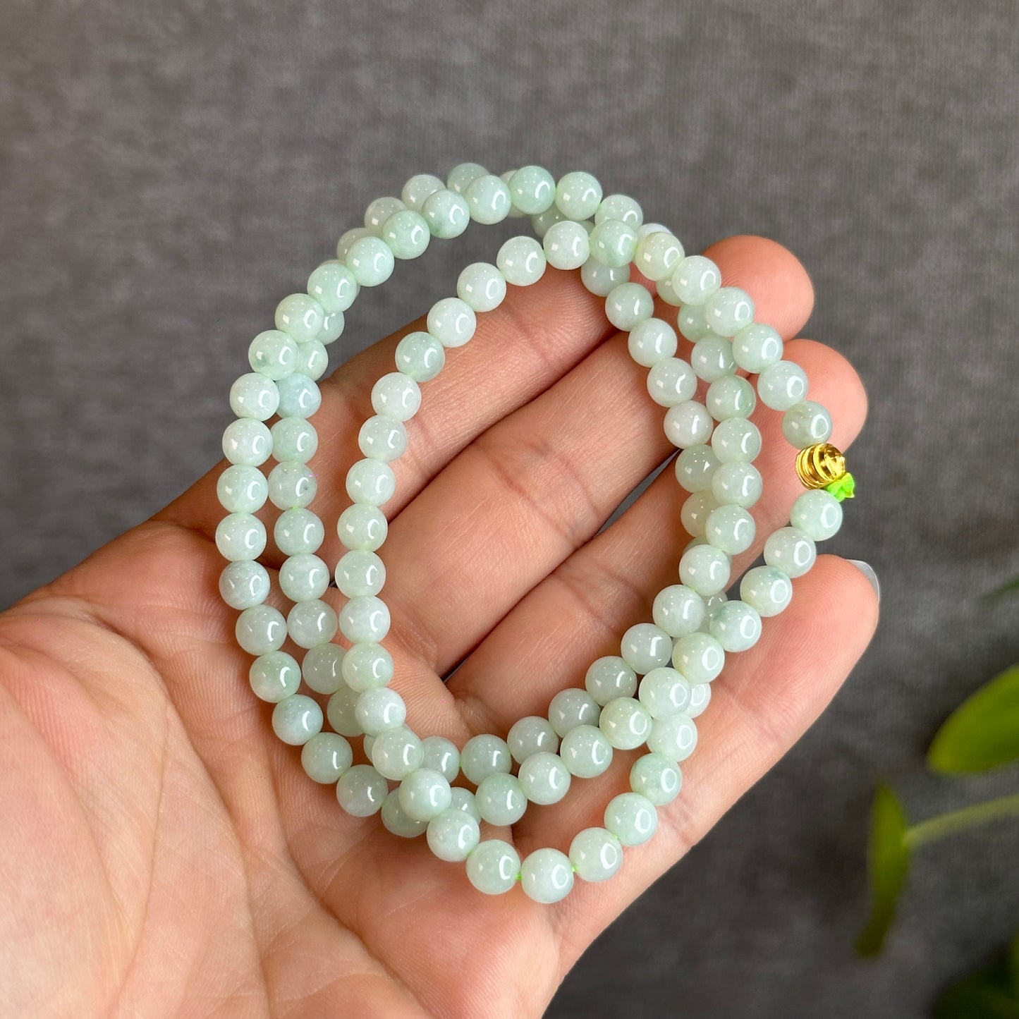 Natural Light Green Jadeite Jade Triple Wrap Bracelet Size 6 mm