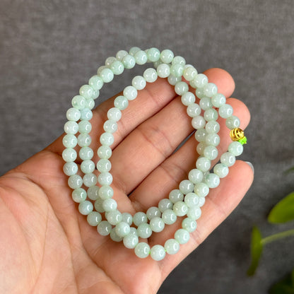 Natural Light Green Jadeite Jade Triple Wrap Bracelet Size 6 mm