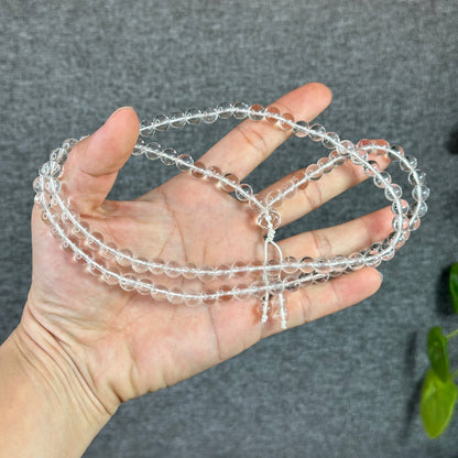 Clear Quartz VIP Translucent 108 Bead Triple Wrap Bracelet Size 7.5 mm