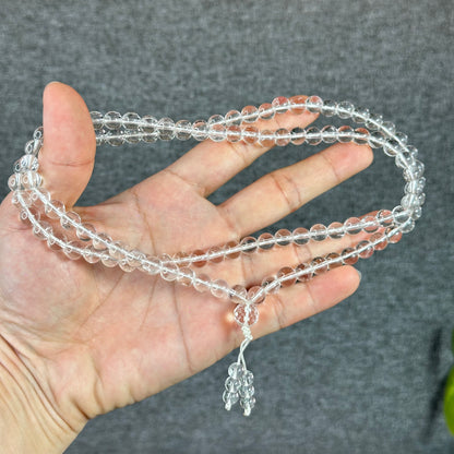 Clear Quartz VIP Translucent 108 Bead Triple Wrap Bracelet Size 7.5 mm