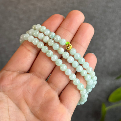 Natural Light Green Jadeite Jade Triple Wrap Bracelet Size 6 mm