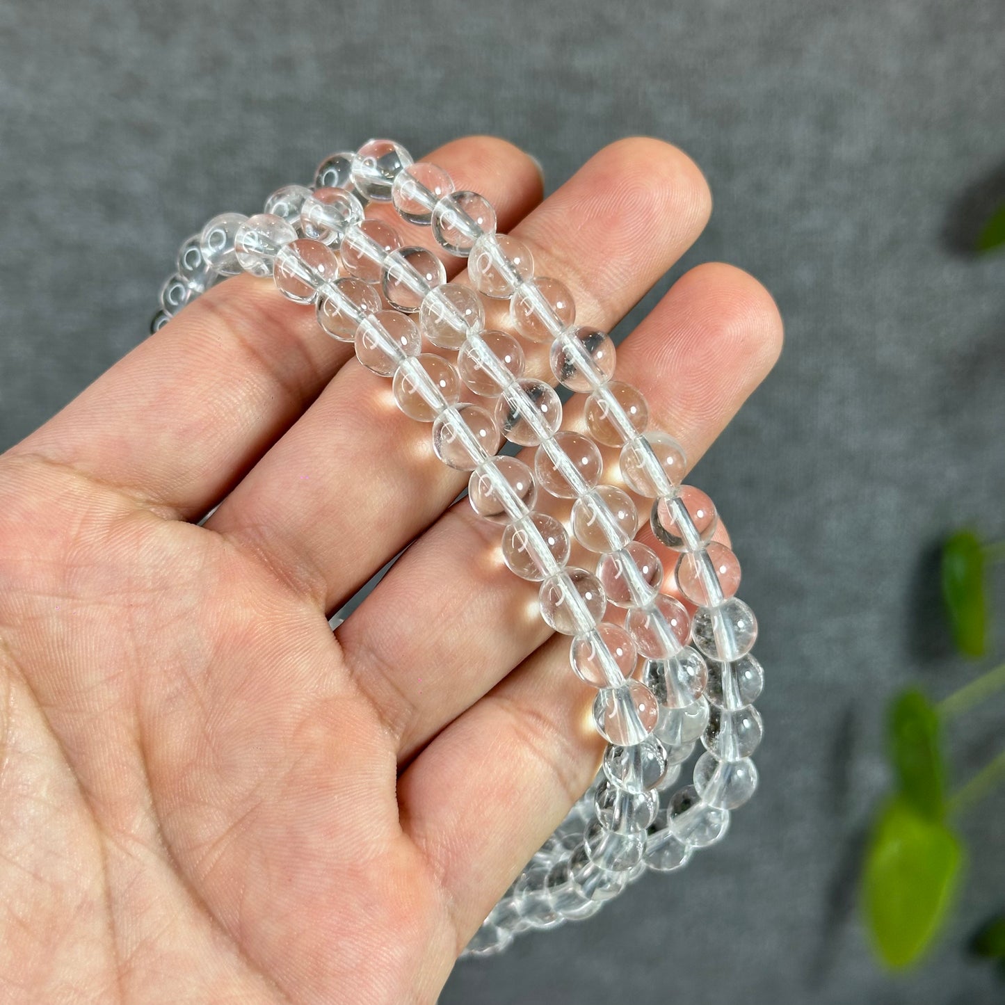 Clear Quartz VIP Translucent 108 Bead Triple Wrap Bracelet Size 7.5 mm