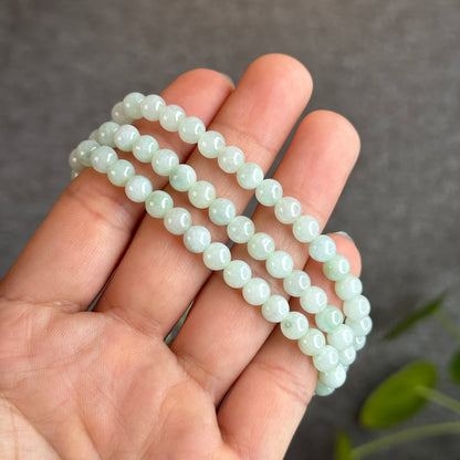Natural Light Green Jadeite Jade Triple Wrap Bracelet Size 6 mm