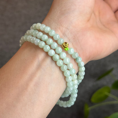 Natural Light Green Jadeite Jade Triple Wrap Bracelet Size 6 mm