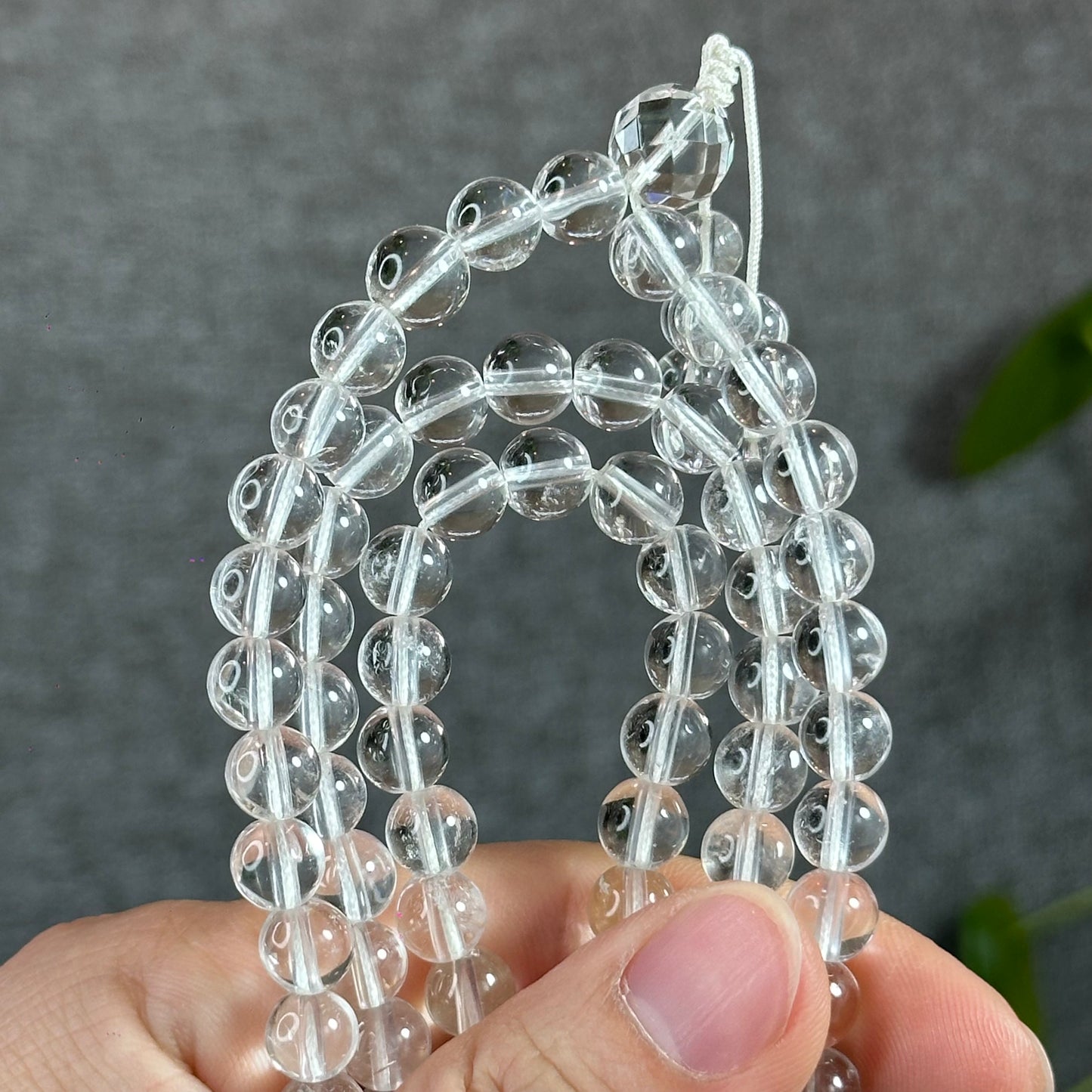 Clear Quartz VIP Translucent 108 Bead Triple Wrap Bracelet Size 7.5 mm