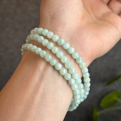 Natural Light Green Jadeite Jade Triple Wrap Bracelet Size 6 mm