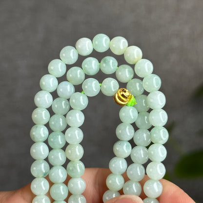 Natural Light Green Jadeite Jade Triple Wrap Bracelet Size 6 mm