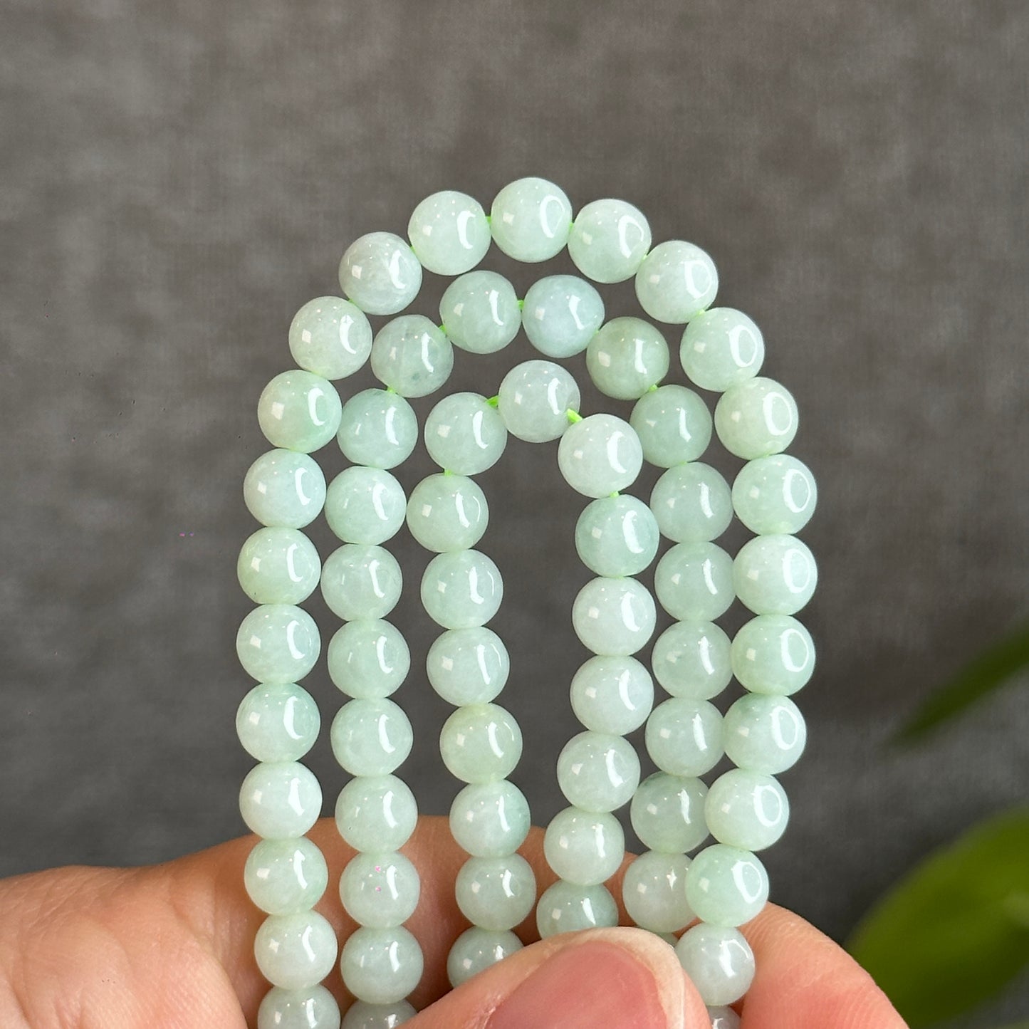 Natural Light Green Jadeite Jade Triple Wrap Bracelet Size 6 mm
