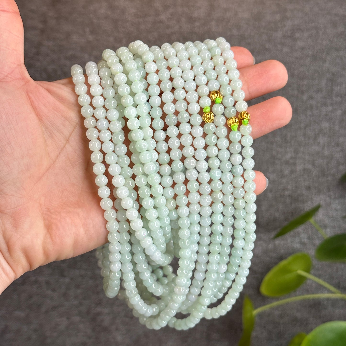 Light Green Jadeite Jade Triple Wrap Bracelet Size 6 mm