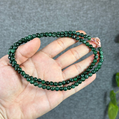 Son Thuy Dark Green Natural Jadeite Jade Triple Wrap Bracelet Size 6 mm with Accent Rose Gold Colour Clasp