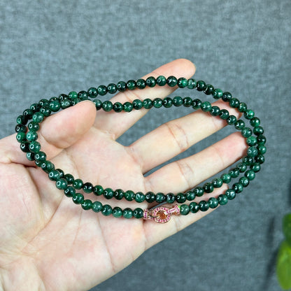 Son Thuy Dark Green Natural Jadeite Jade Triple Wrap Bracelet Size 6 mm with Accent Rose Gold Colour Clasp