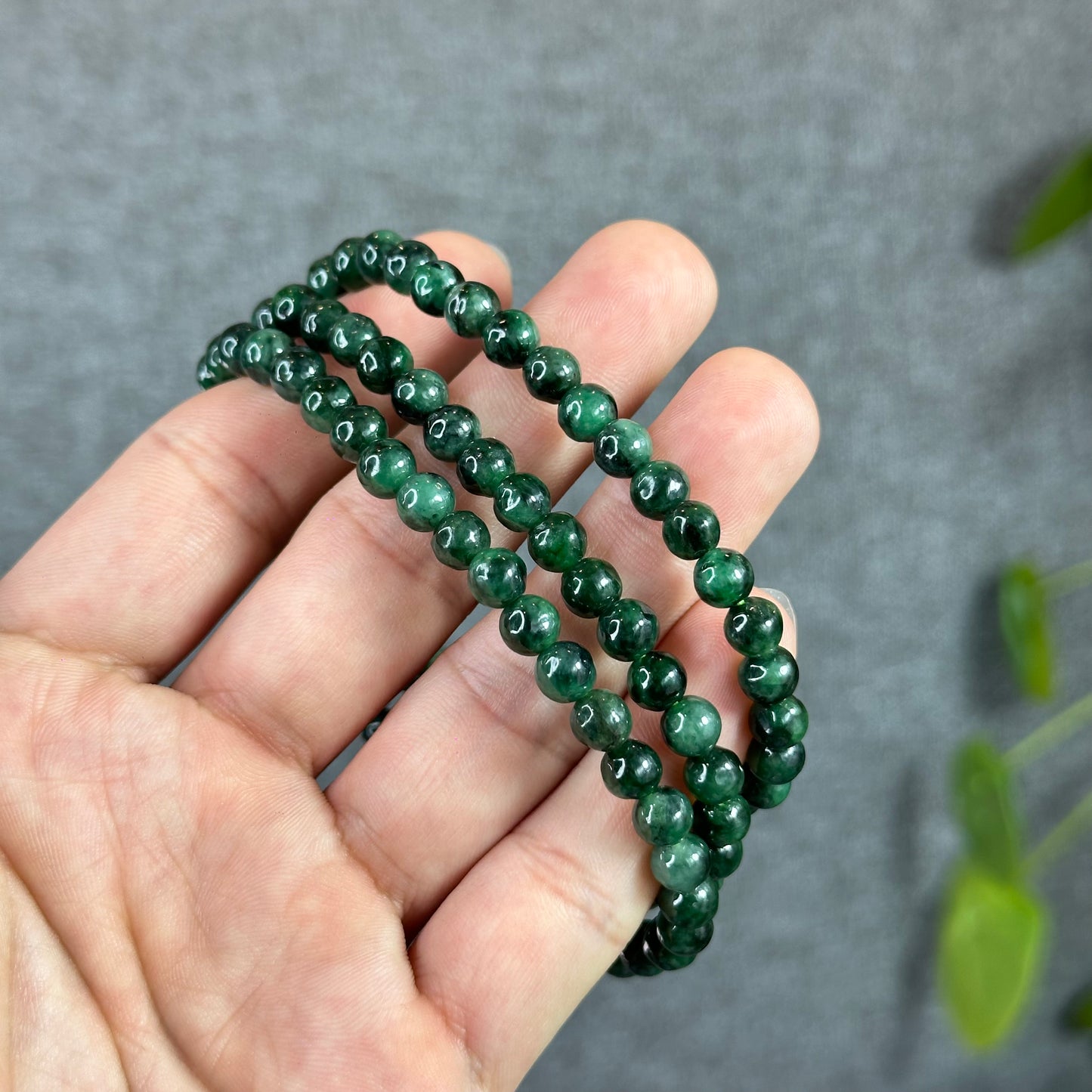 Son Thuy Dark Green Natural Jadeite Jade Triple Wrap Bracelet Size 6 mm with Accent Rose Gold Colour Clasp