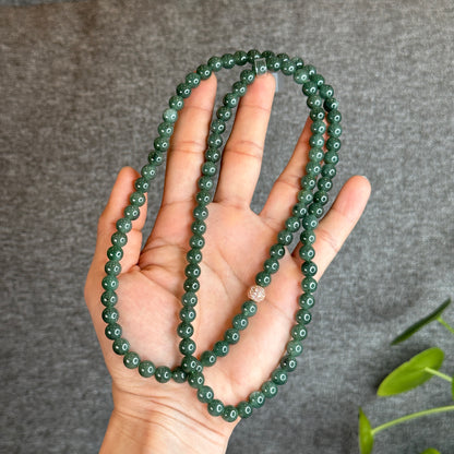 Water Green Natural Jadeite Jade Triple Wrap Bracelet Size 7.6 mm - 108 beads
