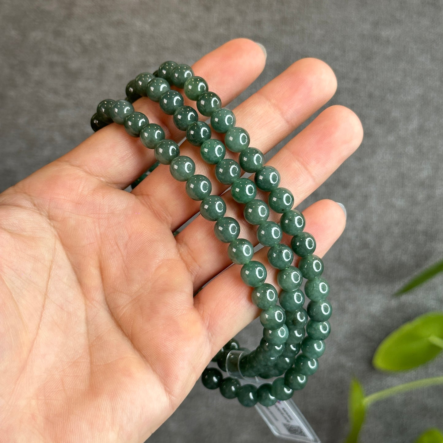 Water Green Natural Jadeite Jade Triple Wrap Bracelet Size 7.6 mm - 108 beads