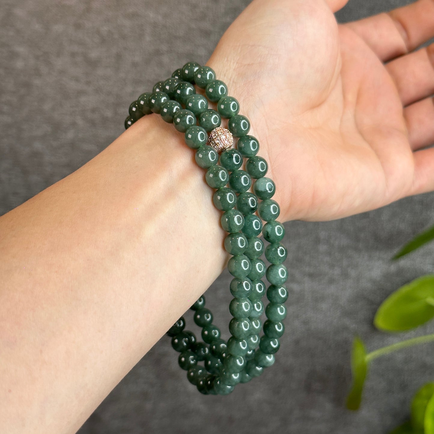 Water Green Natural Jadeite Jade Triple Wrap Bracelet Size 7.6 mm - 108 beads