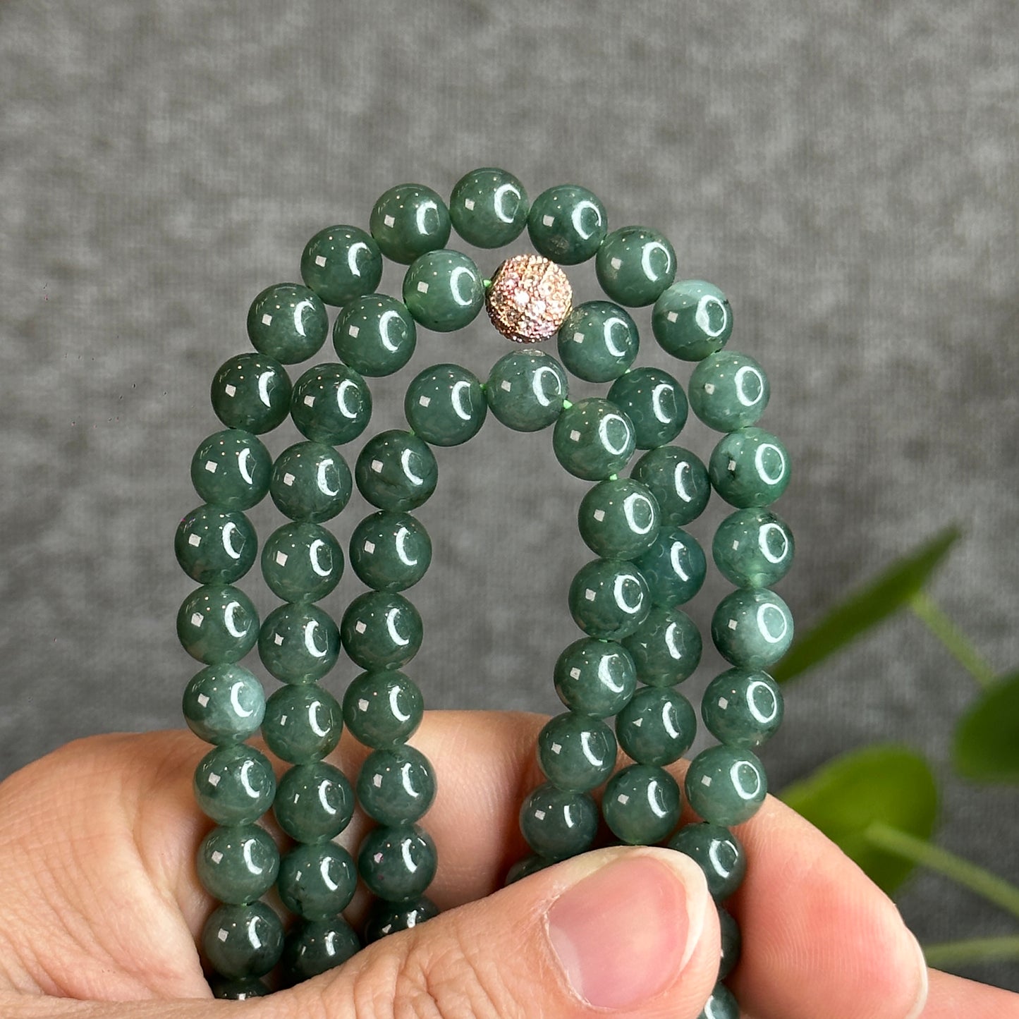 Water Green Natural Jadeite Jade Triple Wrap Bracelet Size 7.6 mm - 108 beads