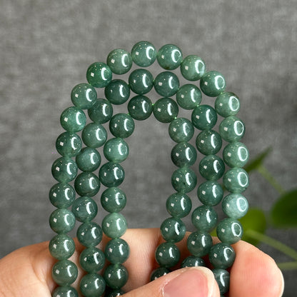 Water Green Natural Jadeite Jade Triple Wrap Bracelet Size 7.6 mm - 108 beads