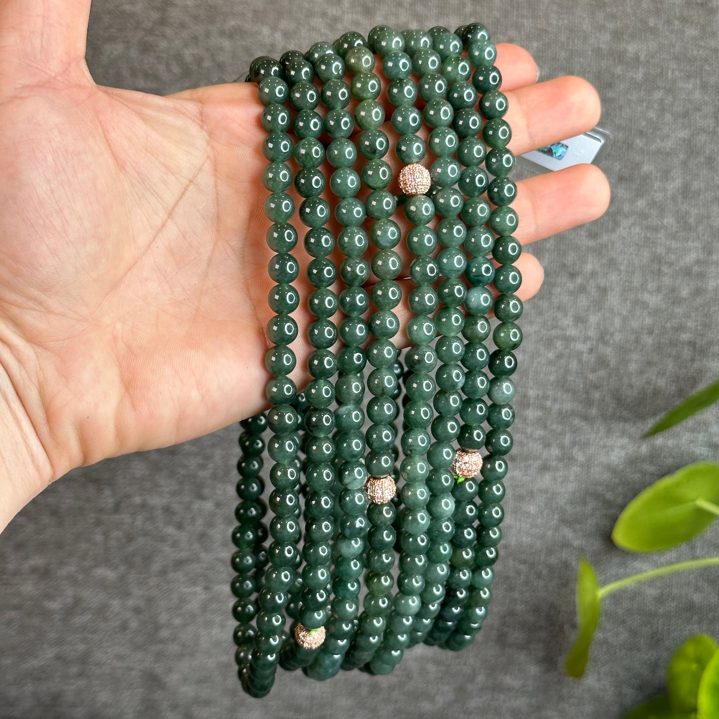 Water Green Natural Jadeite Jade Triple Wrap Bracelet Size 7.6 mm - 108 beads