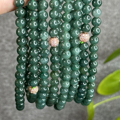 Water Green Natural Jadeite Jade Triple Wrap Bracelet Size 7.6 mm - 108 beads