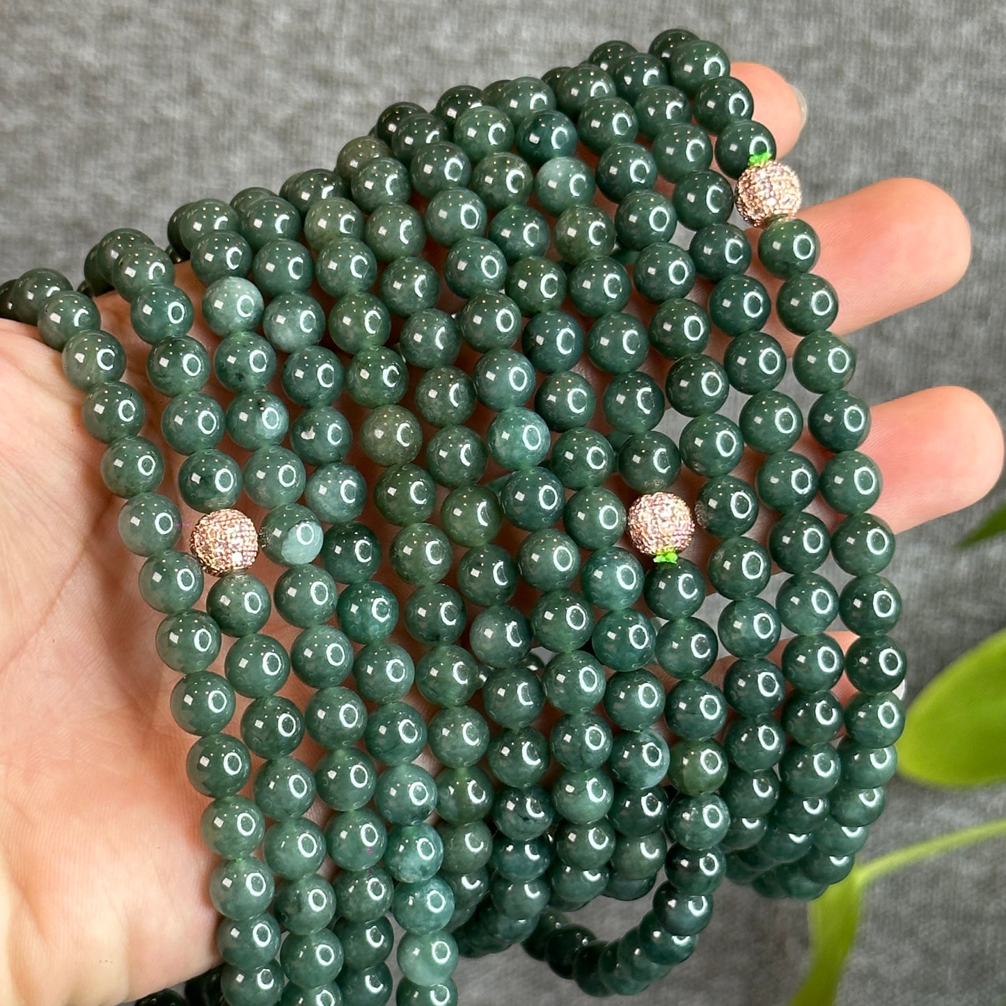 Water Green Natural Jadeite Jade Triple Wrap Bracelet Size 7.6 mm - 108 beads