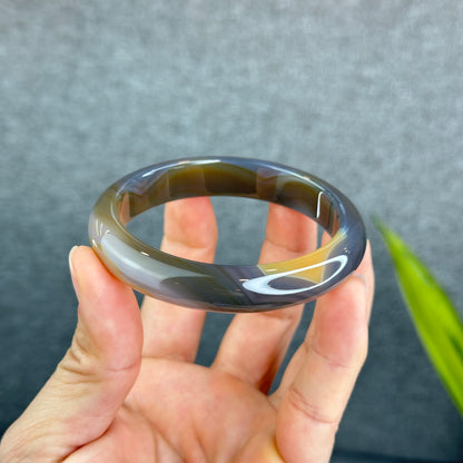 Natural Agate Bangle Leaf Style Size 59.6 mm with Certificate