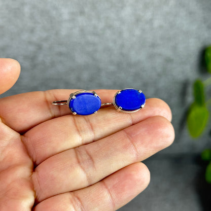 Oval Lapis Lazuli Earrings in Silver Setting