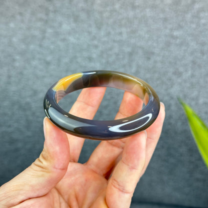 Natural Agate Bangle Leaf Style Size 59.6 mm with Certificate