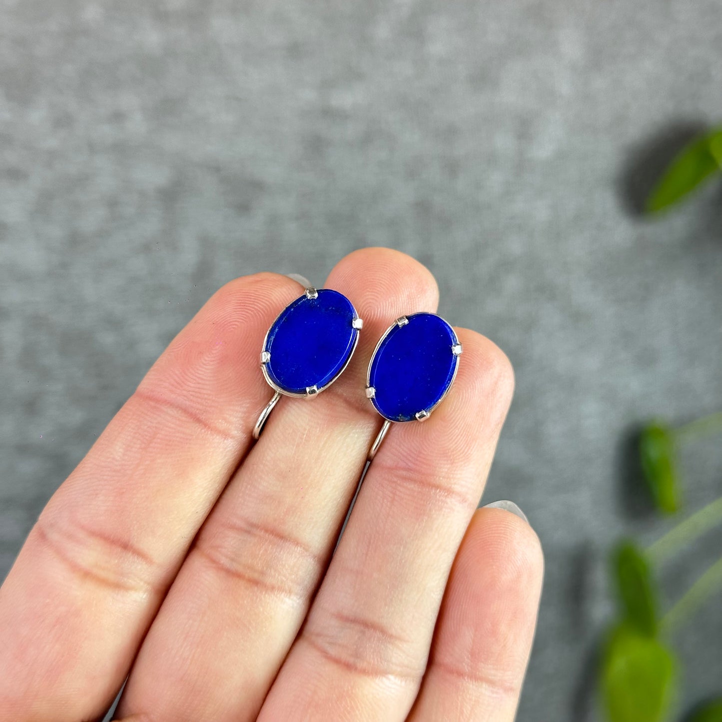 Oval Lapis Lazuli Earrings in Silver Setting