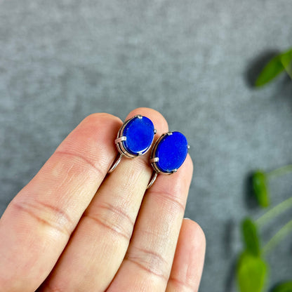 Oval Lapis Lazuli Earrings in Silver Setting