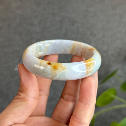 Orange with Purple Undertone Natural Jadeite Jade Bangle Leaf Style Size 54.5 mm