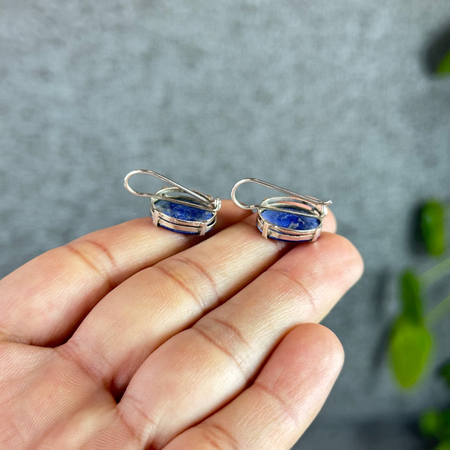 Oval Lapis Lazuli Earrings in Silver Setting