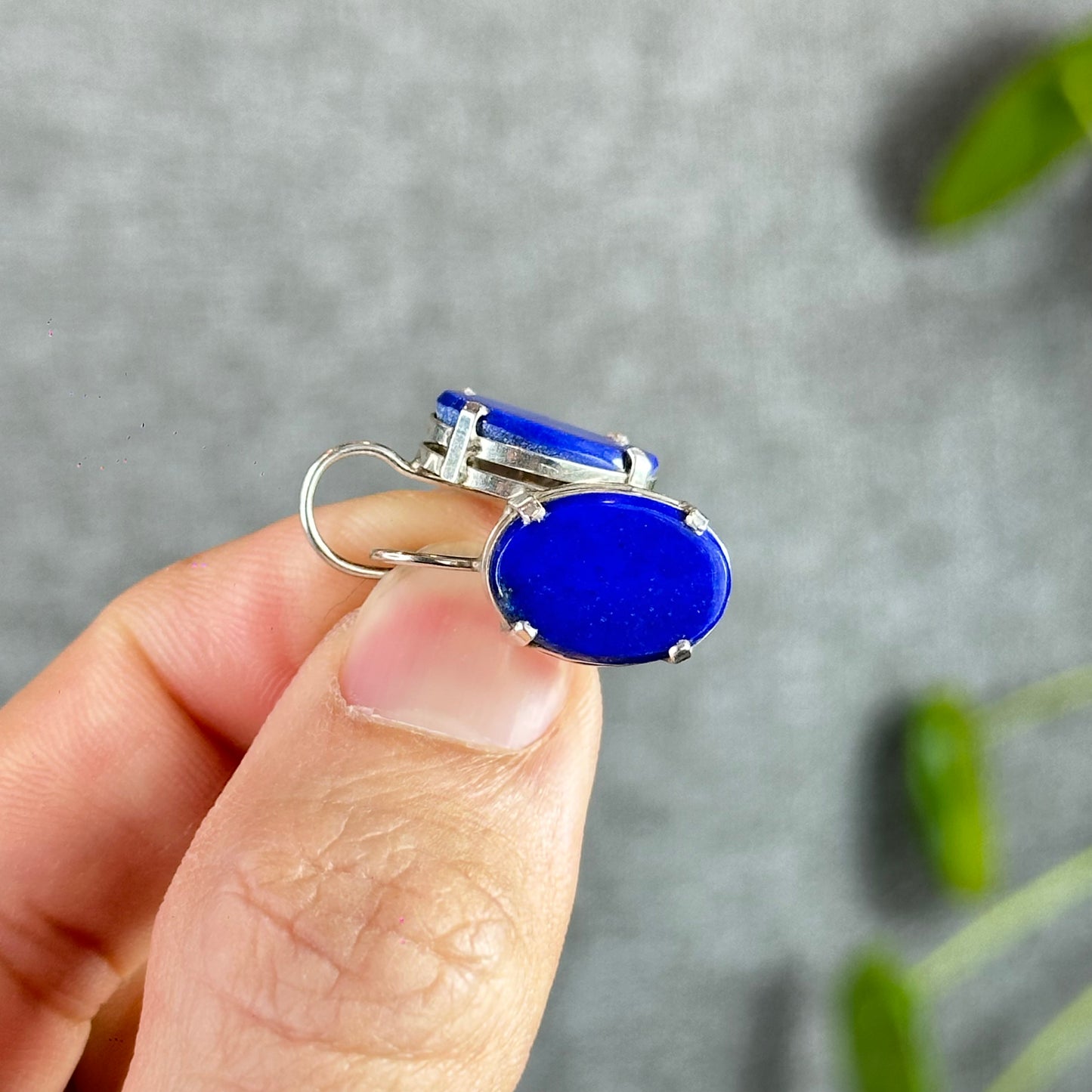 Oval Lapis Lazuli Earrings in Silver Setting