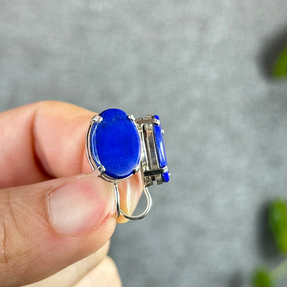 Oval Lapis Lazuli Earrings in Silver Setting