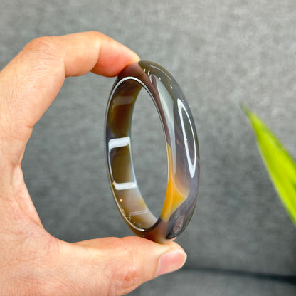 Natural Agate Bangle Leaf Style Size 59.6 mm with Certificate