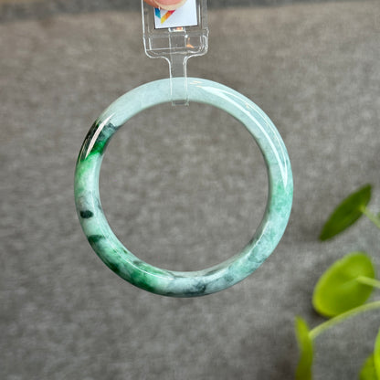 Light Green Son Thuy Natural Jadeite Jade Bangle Leaf Style Size 55.5 mm