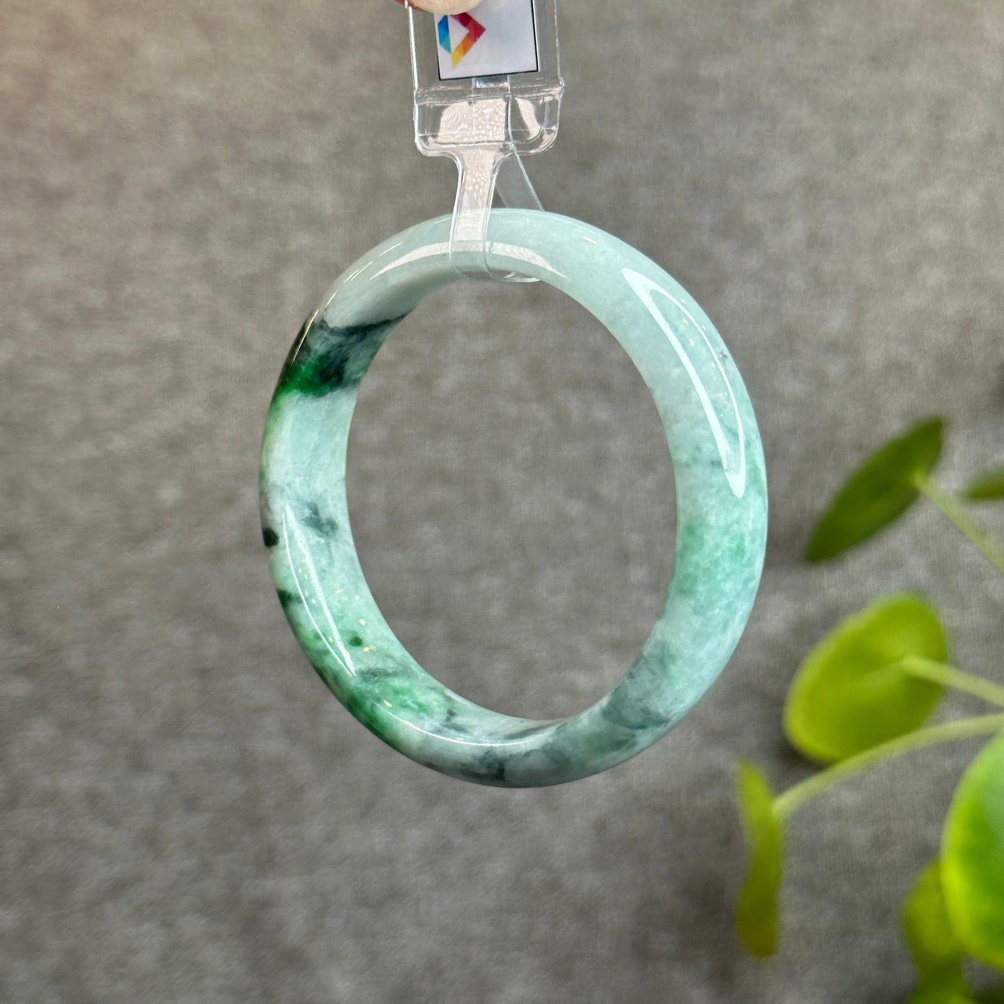 Light Green Son Thuy Natural Jadeite Jade Bangle Leaf Style Size 55.5 mm