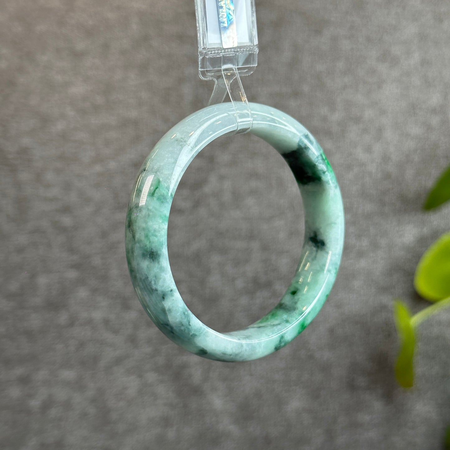 Light Green Son Thuy Natural Jadeite Jade Bangle Leaf Style Size 55.5 mm