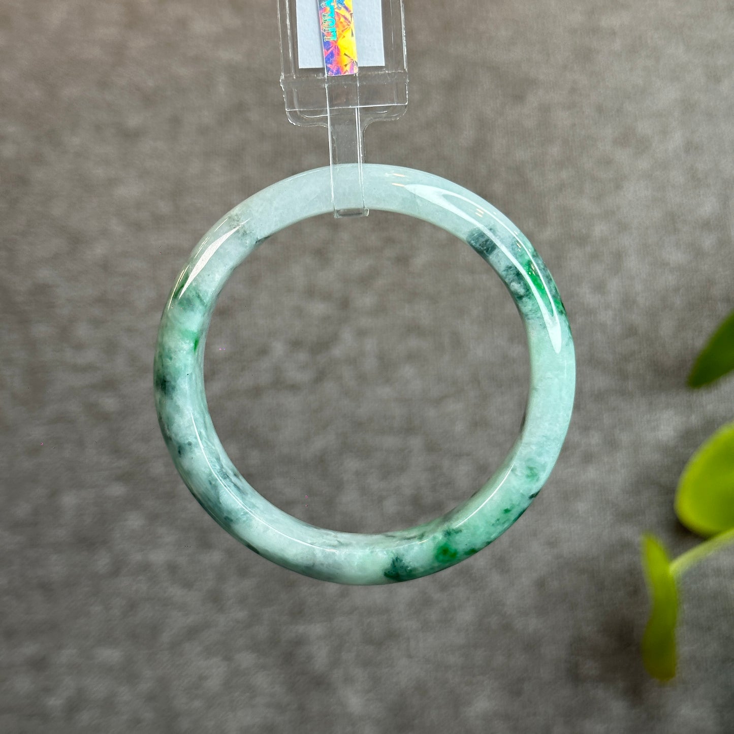 Light Green Son Thuy Natural Jadeite Jade Bangle Leaf Style Size 55.5 mm