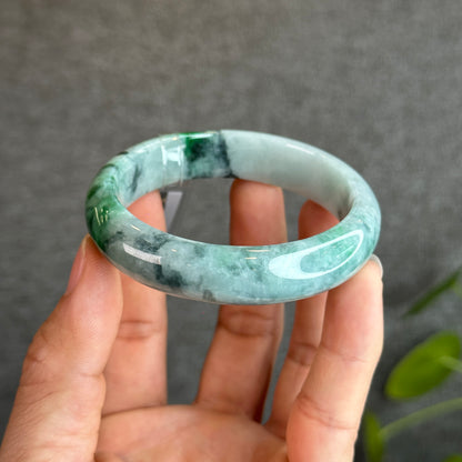 Light Green Son Thuy Natural Jadeite Jade Bangle Leaf Style Size 55.5 mm