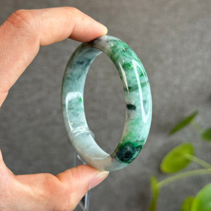 Light Green Son Thuy Natural Jadeite Jade Bangle Leaf Style Size 55.5 mm