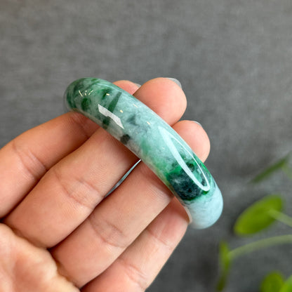 Light Green Son Thuy Natural Jadeite Jade Bangle Leaf Style Size 55.5 mm