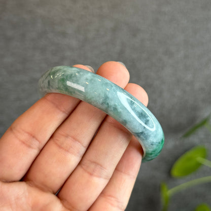 Light Green Son Thuy Natural Jadeite Jade Bangle Leaf Style Size 55.5 mm