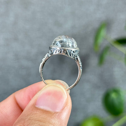 Oval Herkimer Ring Freesize In Silver Setting